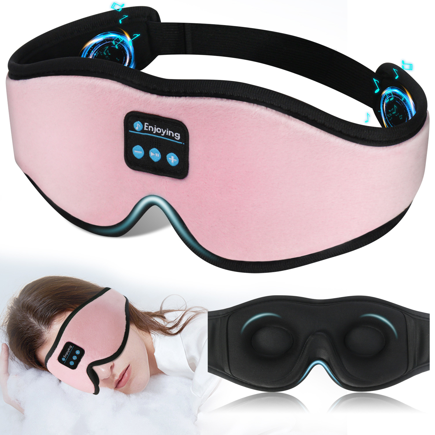 Pink 3D Wireless Bluetooth Sleep Mask with Integrated Stereo Headphones - 100% Blackout Memory Foam Eye Mask, Ultra-Long Battery Life & Washable Design - Image 1