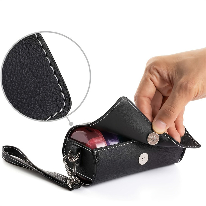 Portable 7-Day Weekly Travel Pill Organizer with Black PU Leather Pouch - 14 Colorful Compartments AM/PM Medication Planner, Dustproof & Light-Shielding - Image 2
