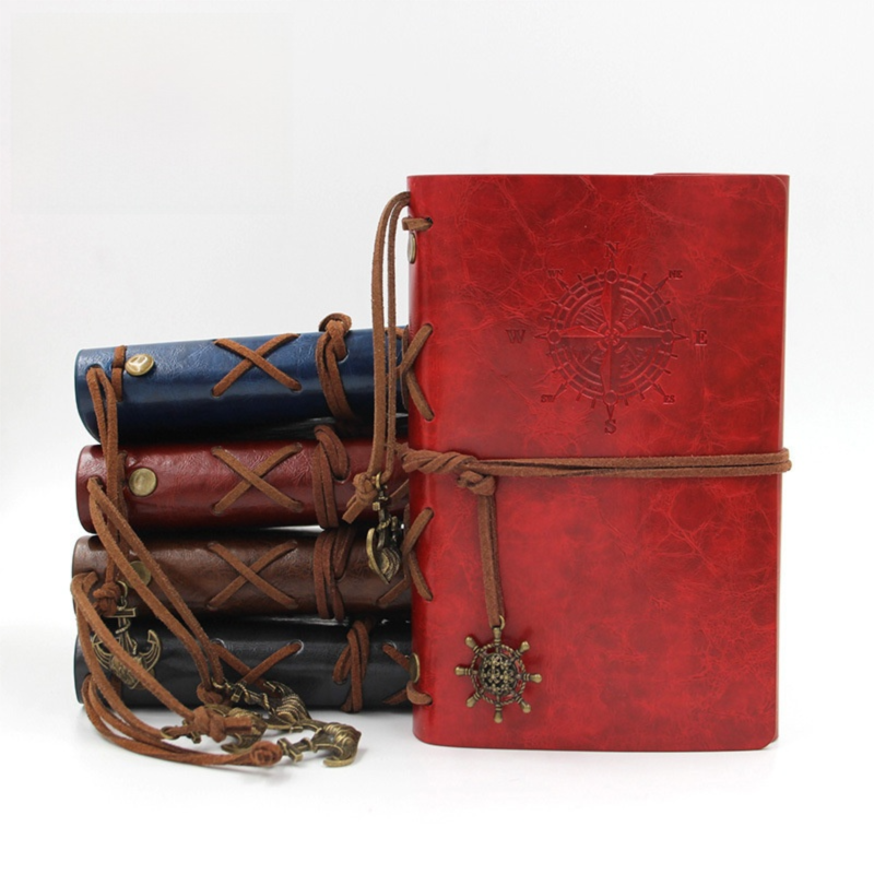 2-Pack A7 Nautical Vintage PU Leather Student Notebook - Pirate Style Strapped Diary with 150 Pages of Refillable Kraft Paper(Wine Red) - Image 2