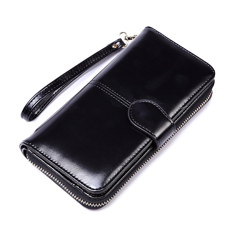 Black Women's Long Buckle Closure Wallet - PU Lether Large Capacity Multi-Slot Card Holder & Purse Combo wIth Wristband - Image 1