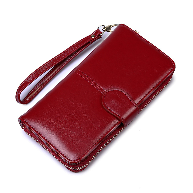 Wine Red Women's Long Buckle Closure Wallet - PU Lether Large Capacity Multi-Slot Card Holder & Purse Combo wIth Wristband - Image 1