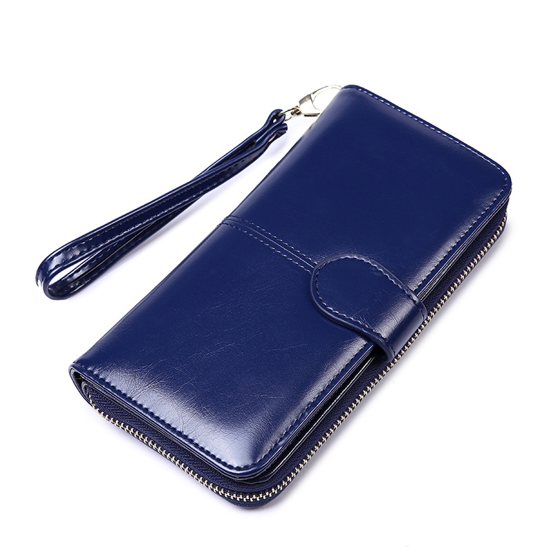 Dark Blue Women's Long Buckle Closure Wallet - PU Lether Large Capacity Multi-Slot Card Holder & Purse Combo wIth Wristband - Image 1