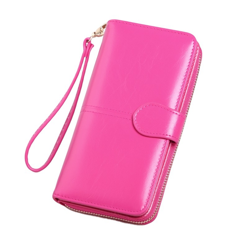 Rose Red Women's Long Buckle Closure Wallet - PU Lether Large Capacity Multi-Slot Card Holder & Purse Combo wIth Wristband - Image 1