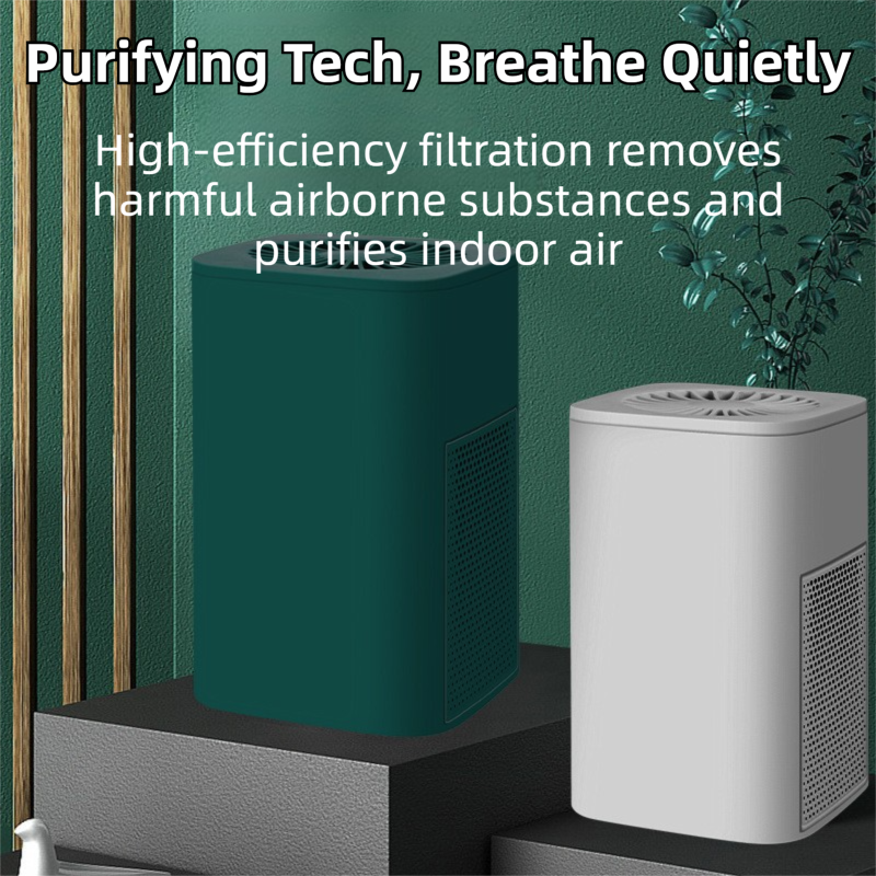 White Compact Desktop Air Purifier with Dual Activated Carbon Filter - Ultra-Quiet Air Cleaner for Home & Office, Powerful 50 m³/h Airflow, Effectively Removes Odor, Smoke, Dust, Pollen & Pet Dander - Image 3