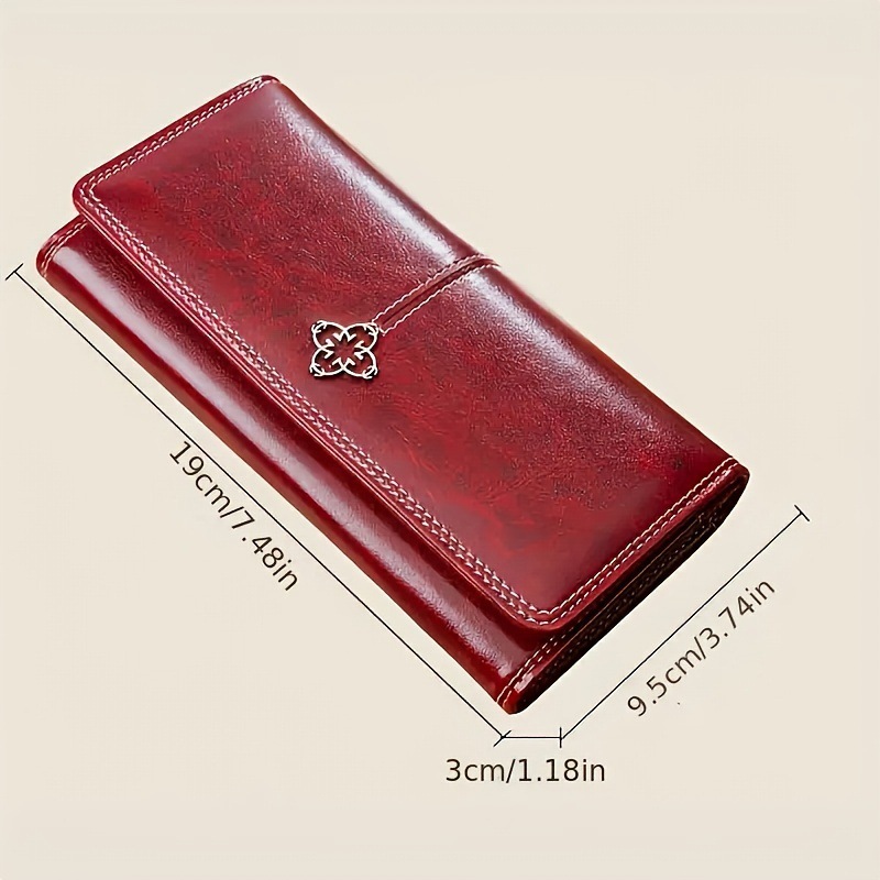 Red Women's Vintage Oil Wax Leather Long Wallet - Elegant Large Capacity Purse with Secure Zipper - Image 4