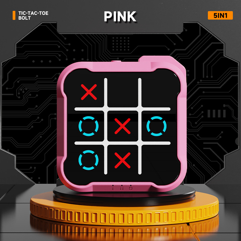 Pink All-in-One Tic-Tac-Toe Desktop Game - Portable Family Interactive Board Toy, Brain Training Puzzle & Travel-Friendly Strategy Game - Image 1