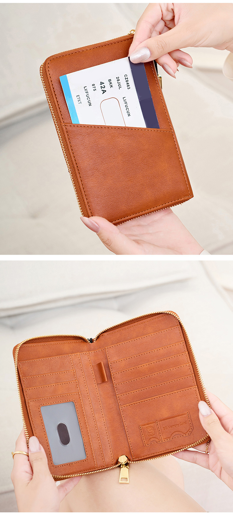 Royal Blue RFID Blocking Travel Passport Holder - Multi-functional Waterproof PU Leather Security Travel Wallet with Zipper and Wristband - Image 3