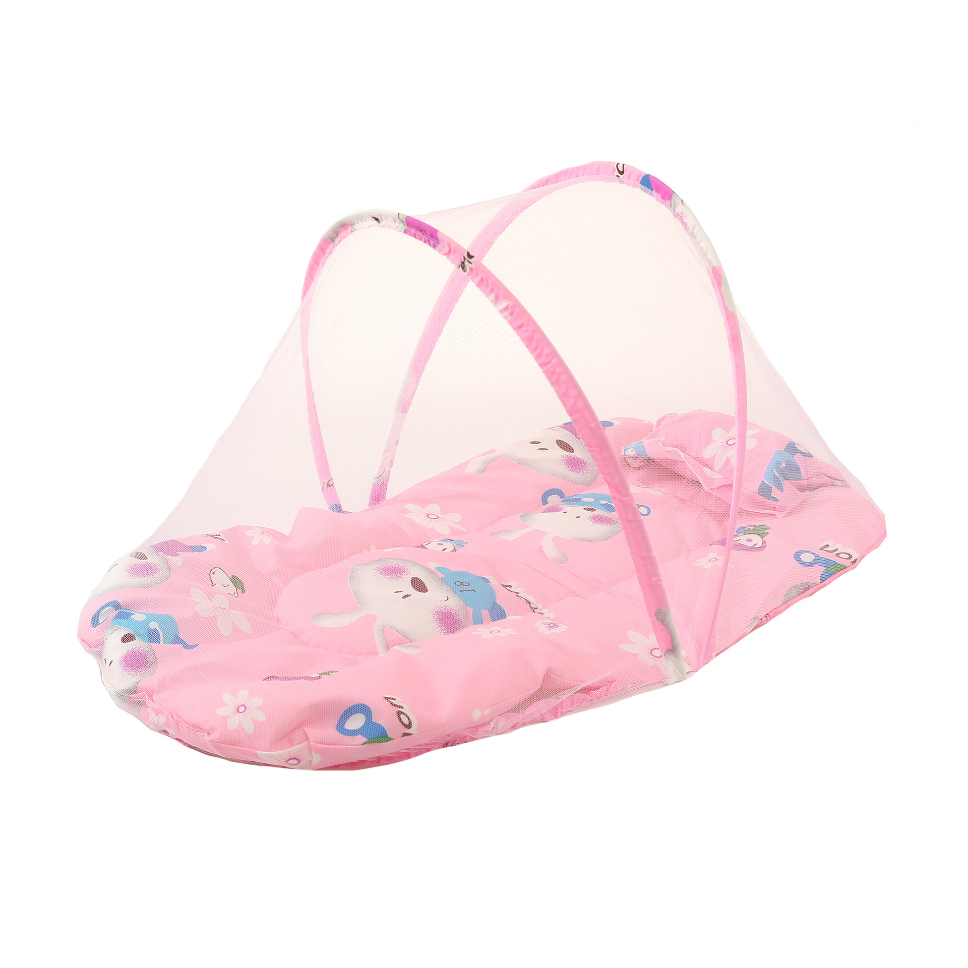 Pink Rabbit Portable 3-in-1 Mosquito Net Set with Soft Sleep Pad & Pillow - Foldable Pop-Up Travel Bassinet for Infants, Breathable Shield for Indoor & Outdoor Use - Image 1