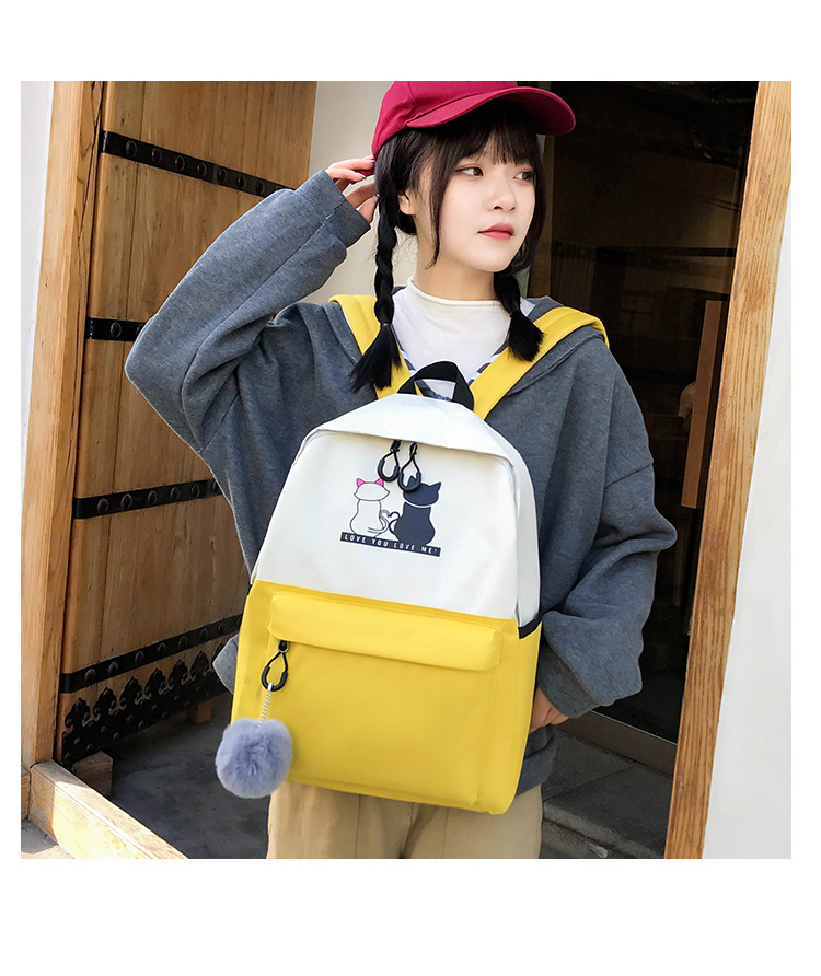 4-Piece Black Student Backpack Set with Cat Print - Durable Canvas School Bag Combo - Includes Backpack, Tote Bag, Crossbody Bag & Pencil Case - Image 5