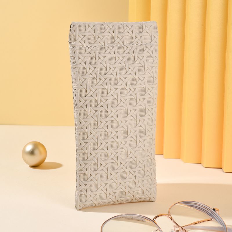 3-Pack Beige Woven Texture Eyeglass Cases - Retro PU Leather Anti-Pressure Glasses Pouch - Image 1