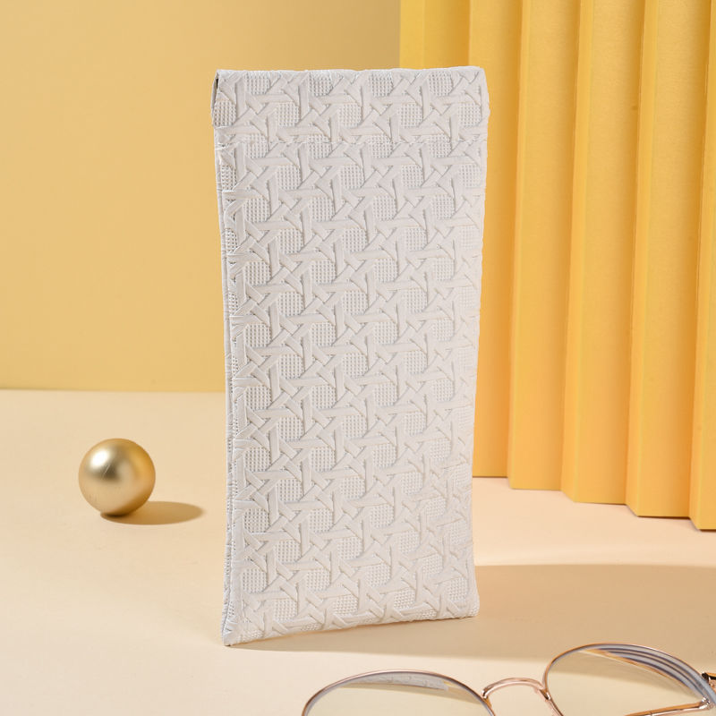 3-Pack White Woven Texture Eyeglass Cases - Retro PU Leather Anti-Pressure Glasses Pouch - Image 1