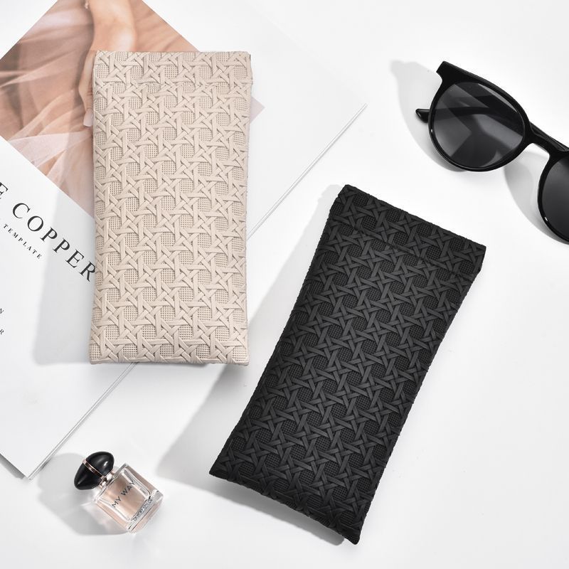 3-Pack White Woven Texture Eyeglass Cases - Retro PU Leather Anti-Pressure Glasses Pouch - Image 3