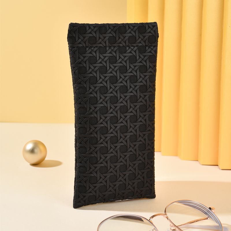 3-Pack Black Woven Texture Eyeglass Cases - Retro PU Leather Anti-Pressure Glasses Pouch - Image 1