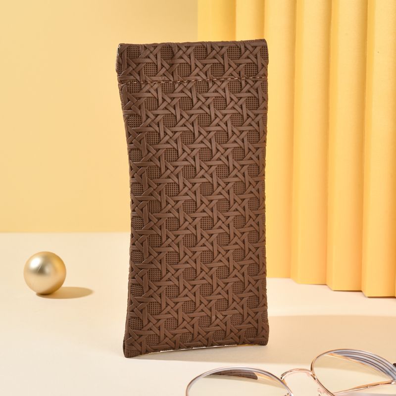 3-Pack Brown Woven Texture Eyeglass Cases - Retro PU Leather Anti-Pressure Glasses Pouch - Image 1
