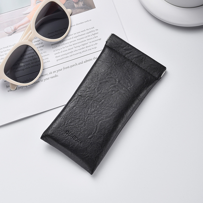 3-Pack Black Retro Texture Eyeglass Cases - PU Leather Anti-Pressure Glasses Pouch - Image 1