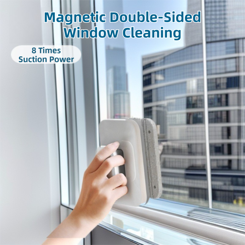 One Pair Magnetic Double-Sided Window Cleaner for 3-10mm Glass - Professional Glass Scrubber with 8X Strong Suction Power & Safety Rope - Image 1