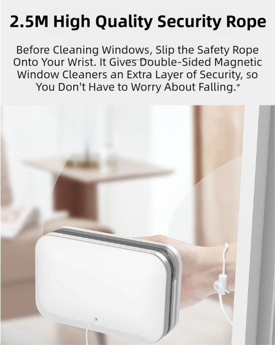 One Pair Magnetic Double-Sided Window Cleaner for 3-10mm Glass - Professional Glass Scrubber with 8X Strong Suction Power & Safety Rope - Image 4