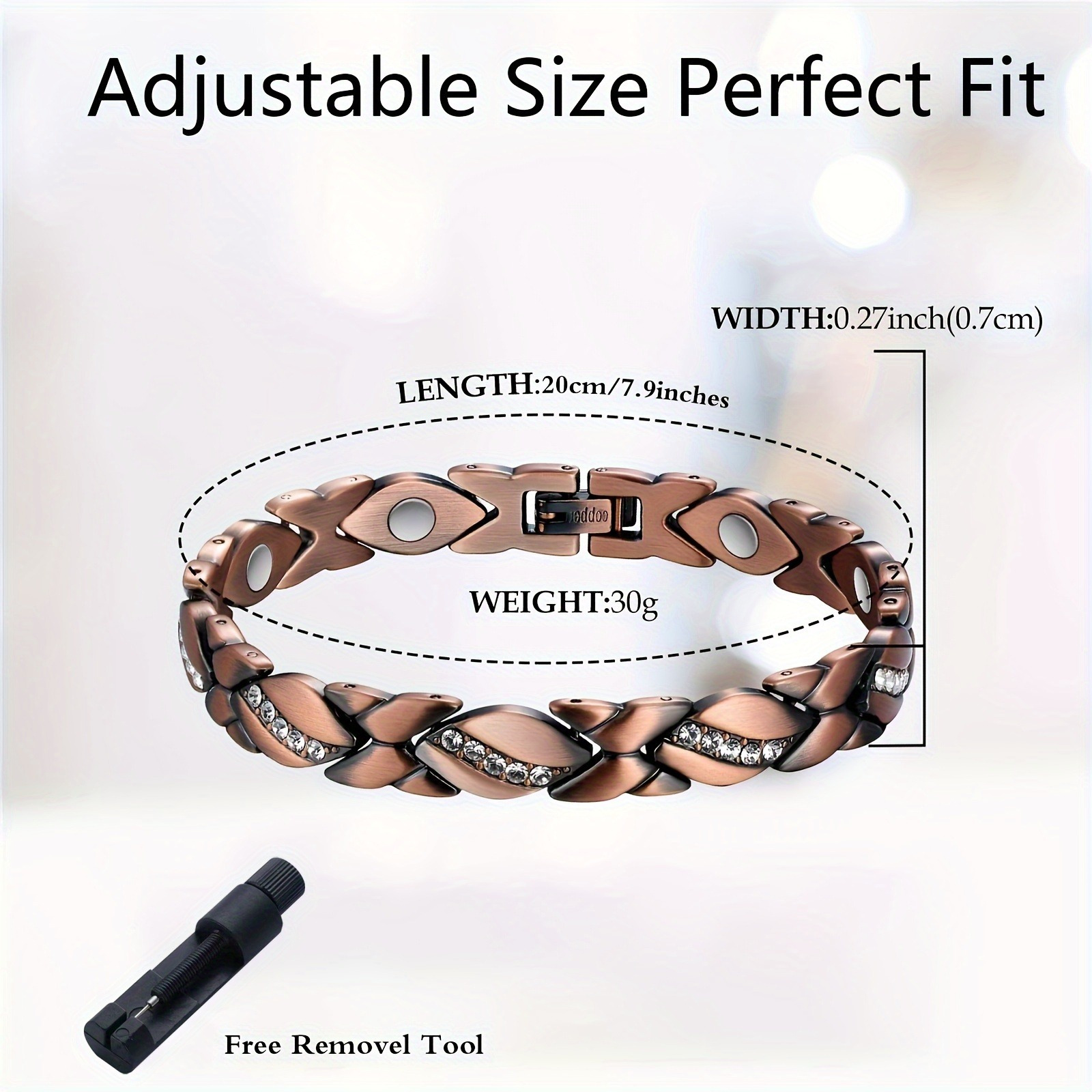 Leaf Magnetic Therapy Bracelet with Rhinestones - Geometric Stylish Wristband & Wellness Jewelry, Free Removel Tool(Sliver) - Image 2