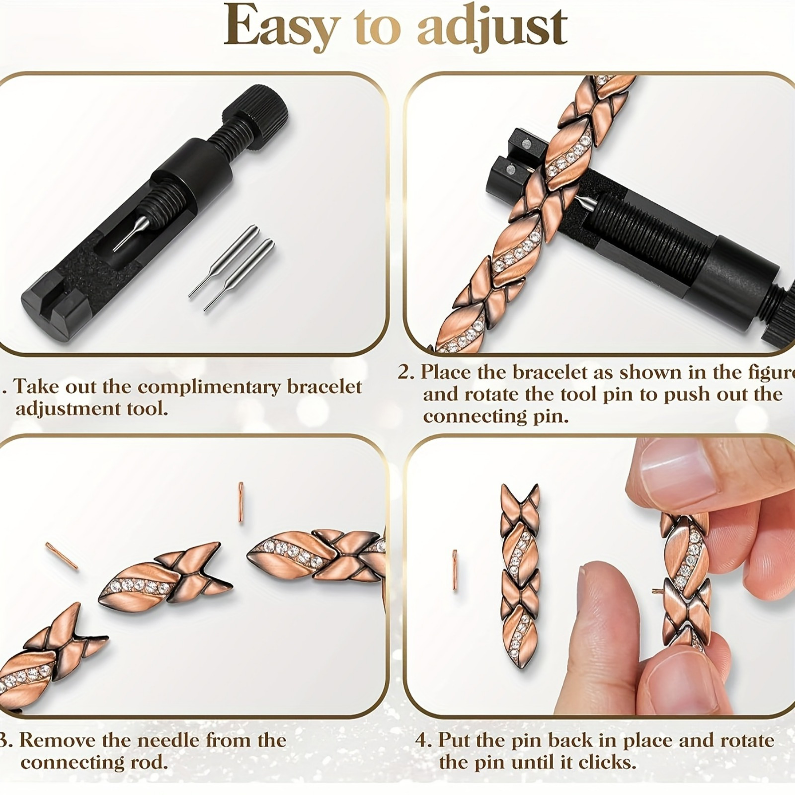 Leaf Magnetic Therapy Bracelet with Rhinestones - Geometric Stylish Wristband & Wellness Jewelry, Free Removel Tool(Black) - Image 3