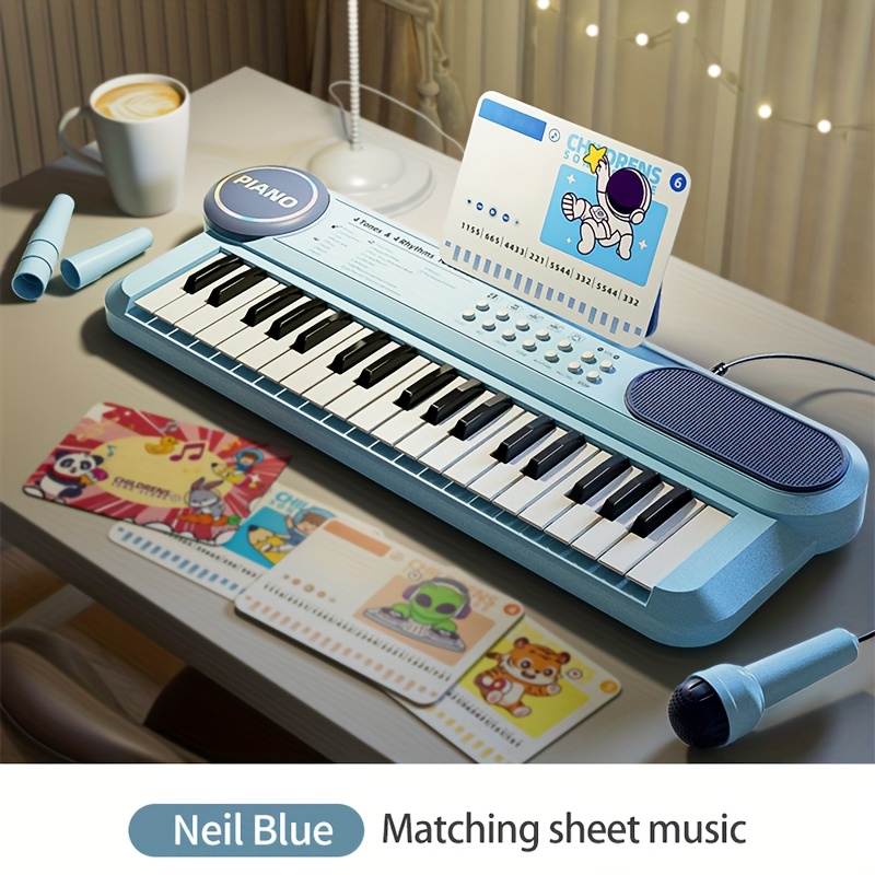 Portable Kids' Electronic Piano with Sheet Music and Microphone - Professional 37-Key Tactile Feedback, Support Recording & Multiple Performance Modes, Beginner-Friendly & Durable Musical Toy(Blue) - Image 1