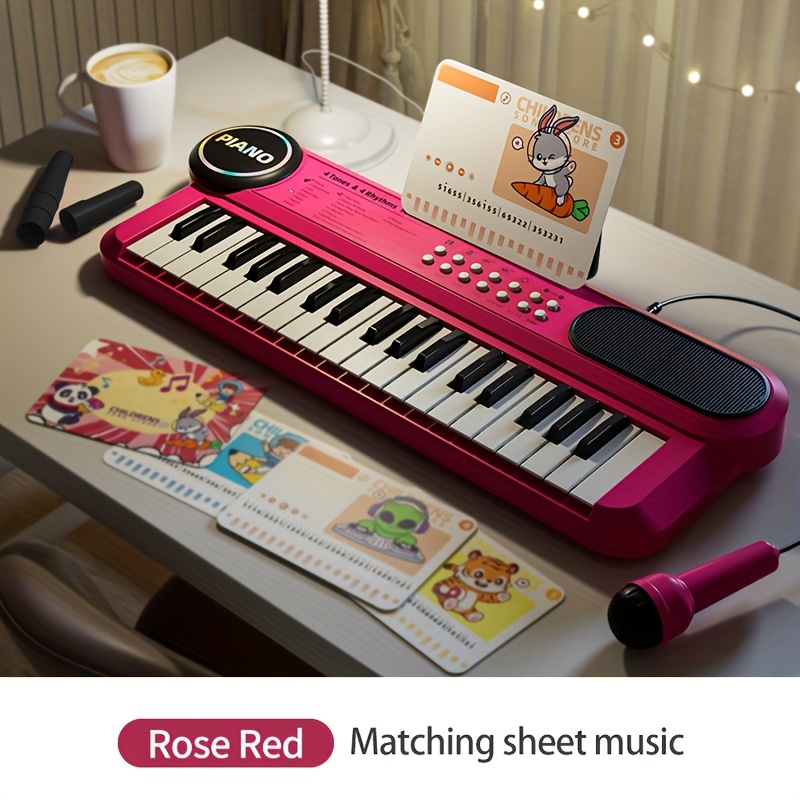 Portable Kids' Electronic Piano with Sheet Music and Microphone - Professional 37-Key Tactile Feedback, Support Recording & Multiple Performance Modes, Beginner-Friendly & Durable Musical Toy(Rose Red) - Image 1