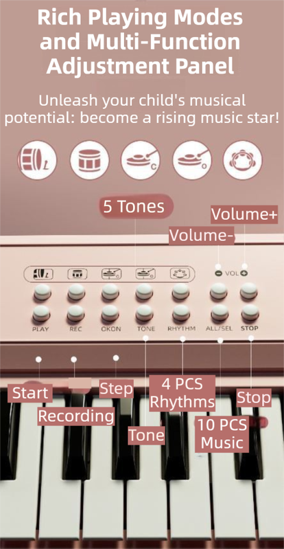 Portable Kids' Electronic Piano with Sheet Music and Microphone - Professional 37-Key Tactile Feedback, Support Recording & Multiple Performance Modes, Beginner-Friendly & Durable Musical Toy(Rose Red) - Image 2