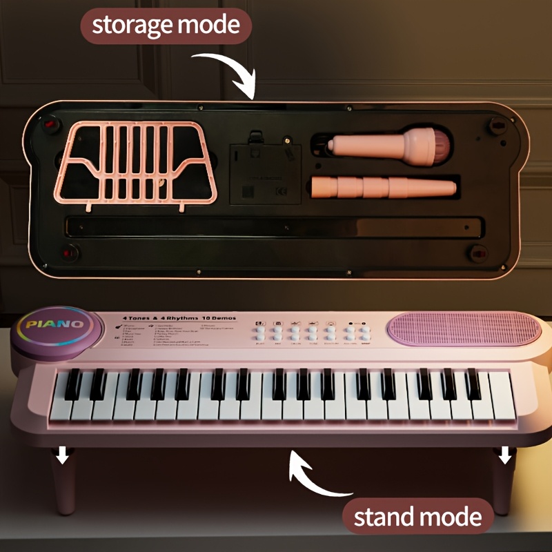 Portable Kids' Electronic Piano with Sheet Music and Microphone - Professional 37-Key Tactile Feedback, Support Recording & Multiple Performance Modes, Beginner-Friendly & Durable Musical Toy(Rose Red) - Image 6