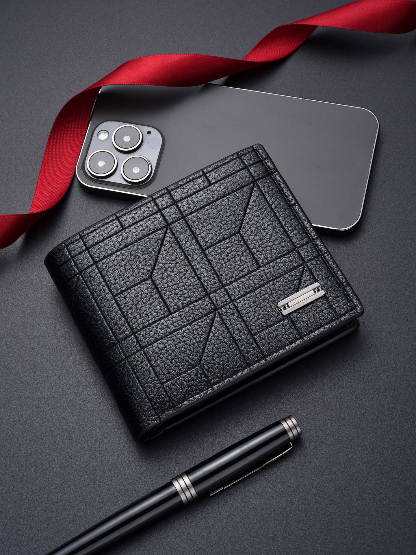2-Pack Black Men's Ultra-Thin PU Leather Wallet - Compact & Stylish Bi-fold Purse with Multiple Card Slots - Image 2