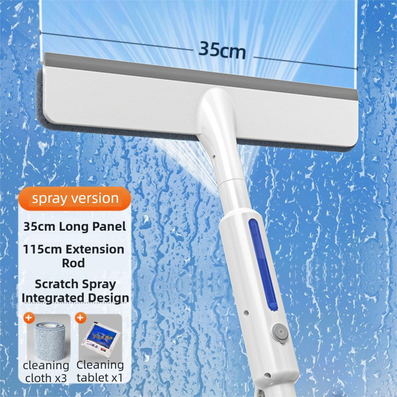 3-in-1 Spray Window Squeegee with 35cm Clean-Panel & 115cm Extension Pole - Multi-functional Spray, Scrub & Squeegee Tool with 3 Microfiber Cloths - Image 1