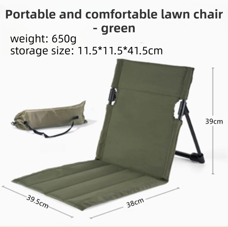 Green Portable Folding Camping Chair with Backrest & Storage-Bag - Ultra-Light Aluminum Alloy Lawn Chair, Beach & Balcony Travel Seating - Image 1
