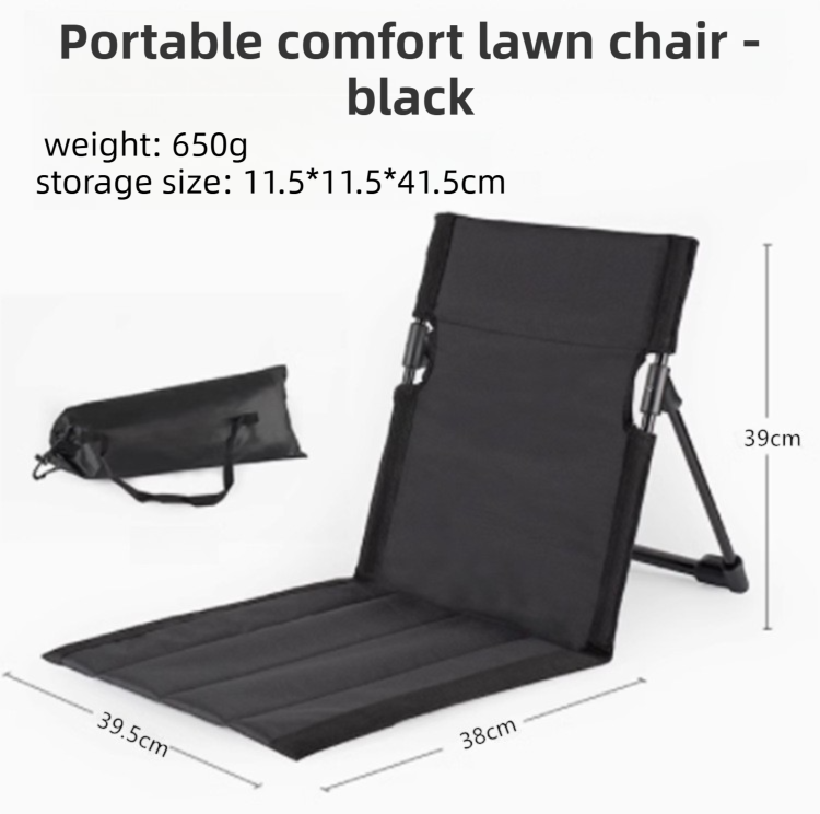 Black Portable Folding Camping Chair with Backrest & Storage-Bag - Ultra-Light Aluminum Alloy Lawn Chair, Beach & Balcony Travel Seating - Image 1