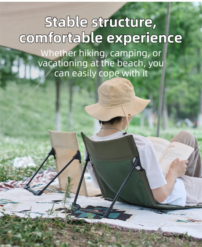 Black Portable Folding Camping Chair with Backrest & Storage-Bag - Ultra-Light Aluminum Alloy Lawn Chair, Beach & Balcony Travel Seating - Image 3
