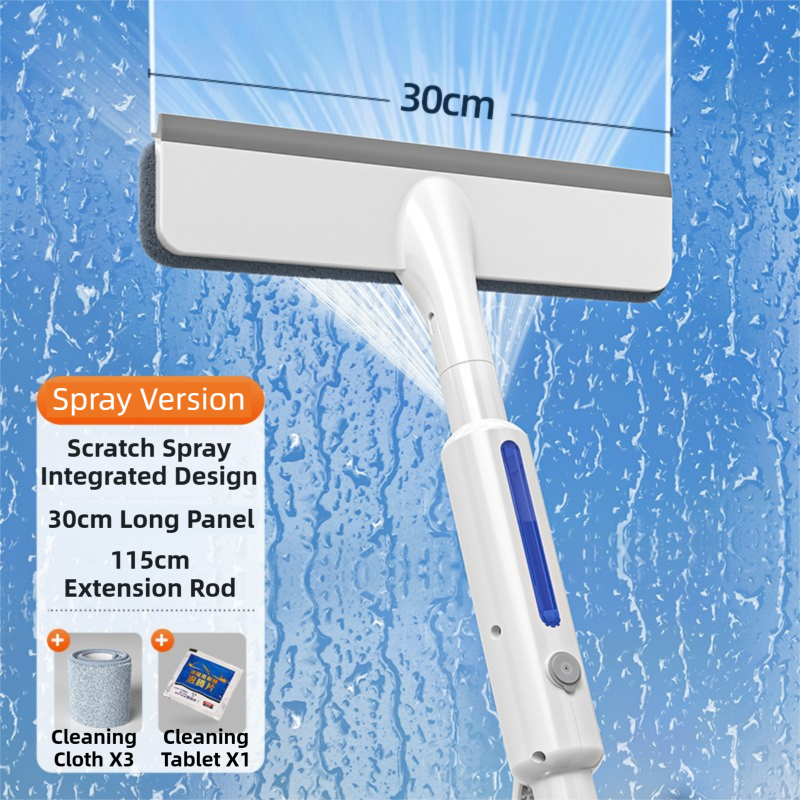 3-in-1 Spray Window Squeegee with 30cm Clean-Panel & 115cm Extension Pole - Multi-functional Spray, Scrub & Squeegee Tool with 3 Microfiber Cloths - Image 1