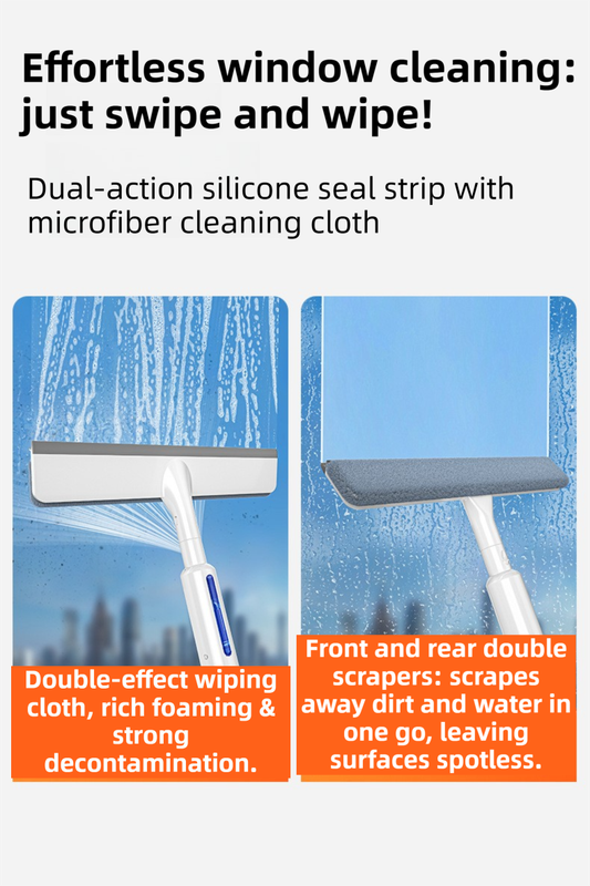 3-in-1 Spray Window Squeegee with 30cm Clean-Panel & 115cm Extension Pole - Multi-functional Spray, Scrub & Squeegee Tool with 3 Microfiber Cloths - Image 3