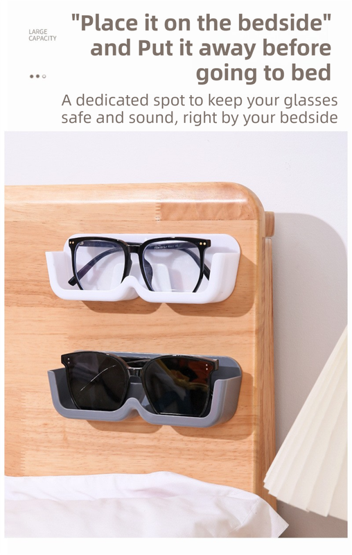3-Pack Wall-Mounted Glasses Organizer - PET Bedside Bathroom Eyewear Storage Shelf, Anti-Pressure & Space-Saving(White) - Image 2