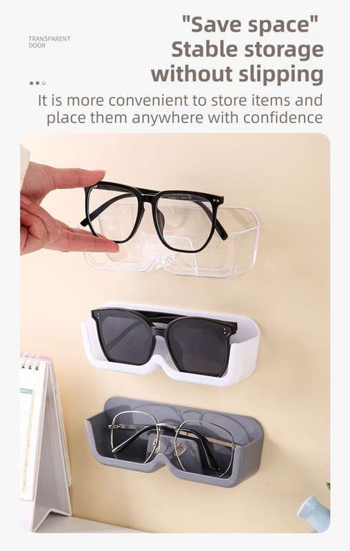 3-Pack Wall-Mounted Glasses Organizer - PET Bedside Bathroom Eyewear Storage Shelf, Anti-Pressure & Space-Saving(White) - Image 3