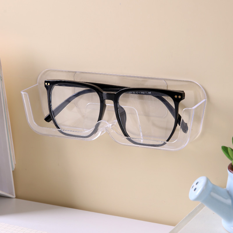 3-Pack Wall-Mounted Glasses Organizer - PET Bedside Bathroom Eyewear Storage Shelf, Anti-Pressure & Space-Saving(Transparent) - Image 1
