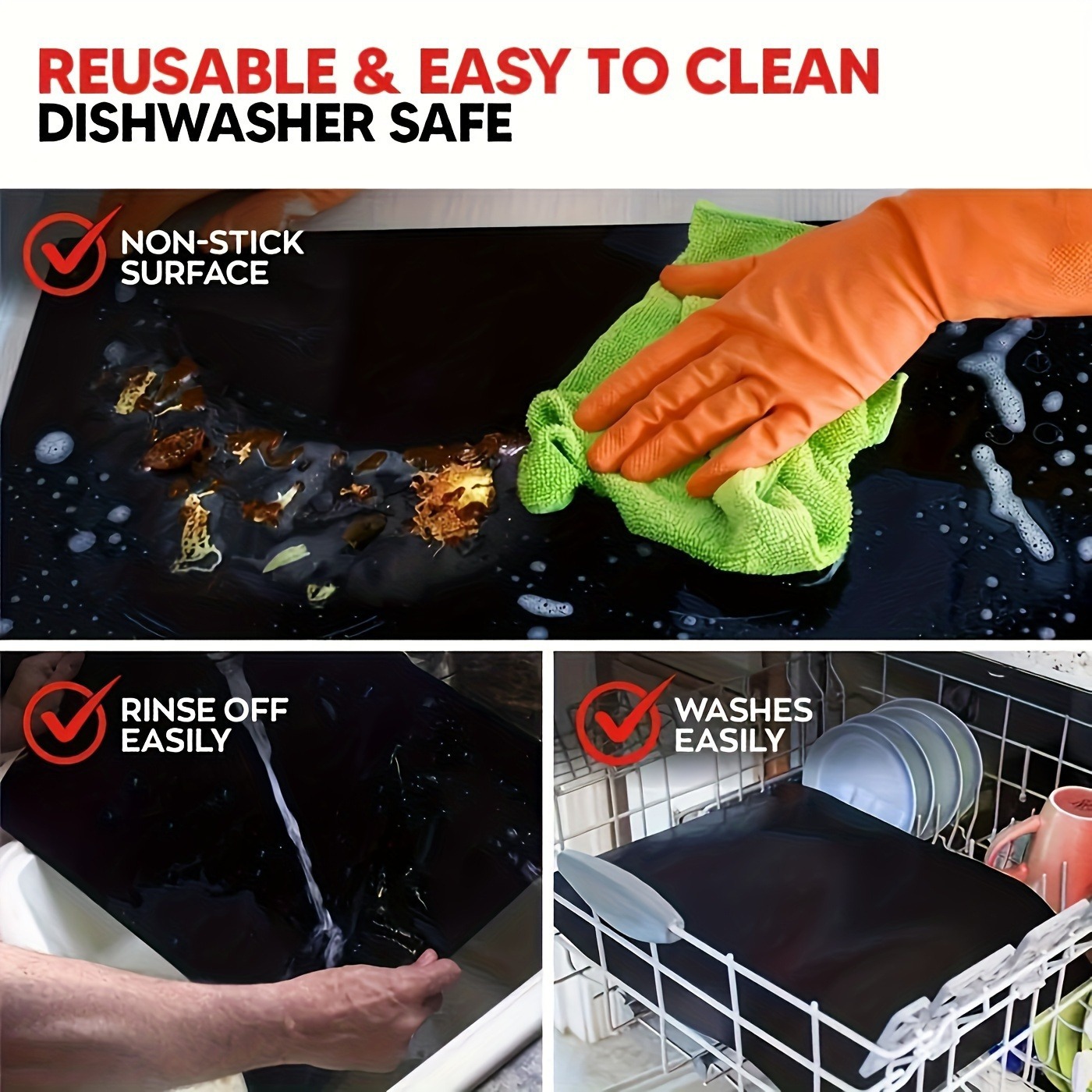 2-Pack 33x40cm Reusable Drip Guard for Ovens, Grills & Microwaves - High-Temperature Resistant Fiberglass Baking Sheet, Heavy Duty & Easy Clean - Image 3
