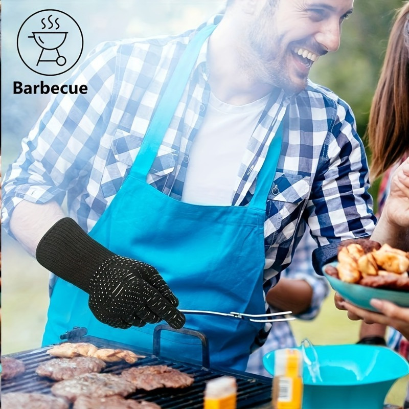 One Pair Black Extreme Heat Resistant BBQ Gloves (800°C/1472°F) - Non-Slip Silicone Coated Fireproof Mitts for Smoker, Oven & Industrial Use - Image 3