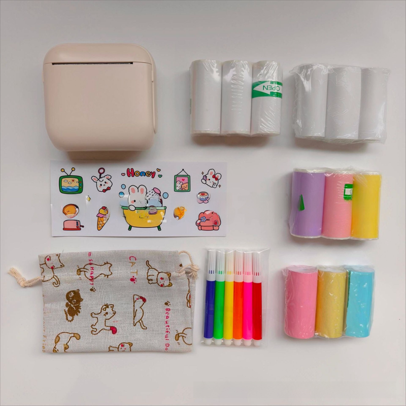 White X6 Mini Portable Bluetooth Instant Photo & Note Printer for Students - Deluxe 20-Piece Gift Set with 12 Paper Rolls, Color Pens & Storage Bag - Image 1