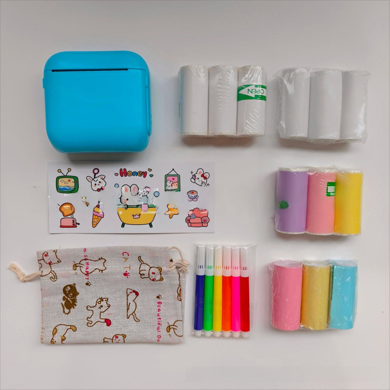 Blue X6 Mini Portable Bluetooth Instant Photo & Note Printer for Students - Deluxe 20-Piece Gift Set with 12 Paper Rolls, Color Pens & Storage Bag - Image 1