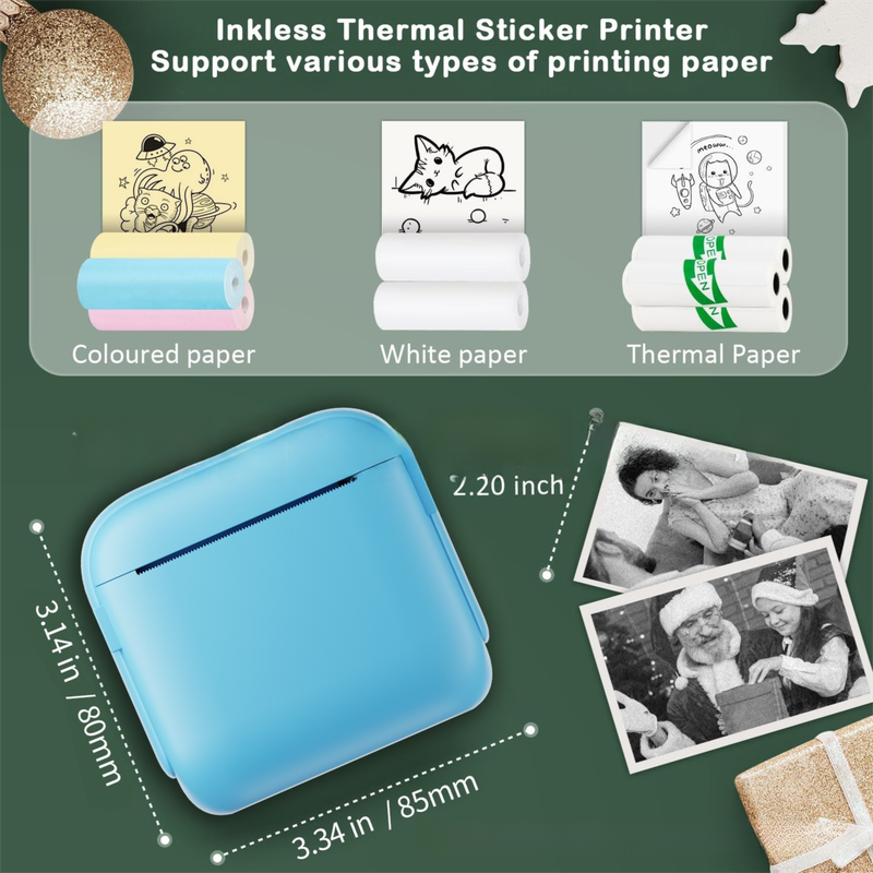 Blue X6 Mini Portable Bluetooth Instant Photo & Note Printer for Students - Deluxe 20-Piece Gift Set with 12 Paper Rolls, Color Pens & Storage Bag - Image 2