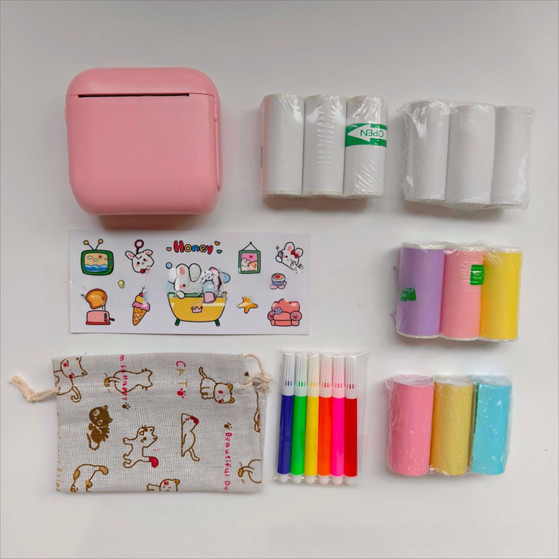 Pink X6 Mini Portable Bluetooth Instant Photo & Note Printer for Students - Deluxe 20-Piece Gift Set with 12 Paper Rolls, Color Pens & Storage Bag - Image 1