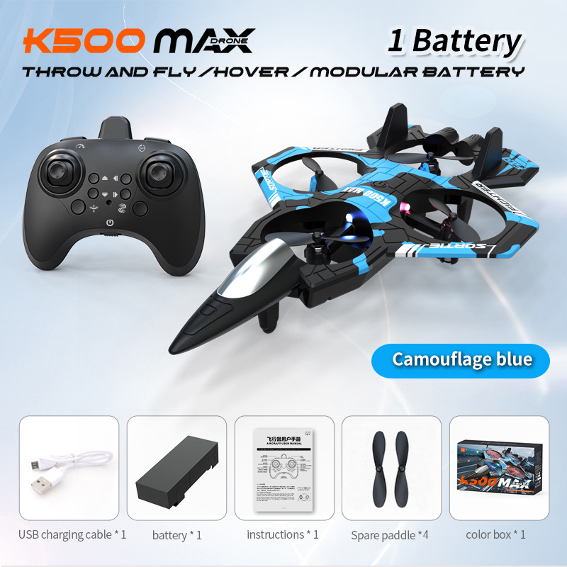 Camouflage Blue 2.4G Remote Control Stunt Fighter Drone  - Manual Toss Launch, One-Key Operation for 360° Flip & Circular Flight, 3-Speed Adjustable Stable Quadcopter with Night Lights - Image 1