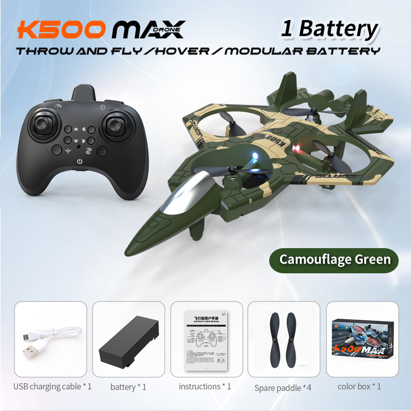 Camouflage Green 2.4G Remote Control Stunt Fighter Drone  - Manual Toss Launch, One-Key Operation for 360° Flip & Circular Flight, 3-Speed Adjustable Stable Quadcopter with Night Lights - Image 1