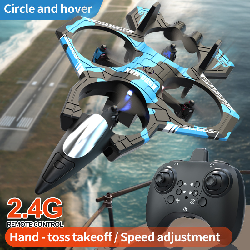 Camouflage Green 2.4G Remote Control Stunt Fighter Drone  - Manual Toss Launch, One-Key Operation for 360° Flip & Circular Flight, 3-Speed Adjustable Stable Quadcopter with Night Lights - Image 3