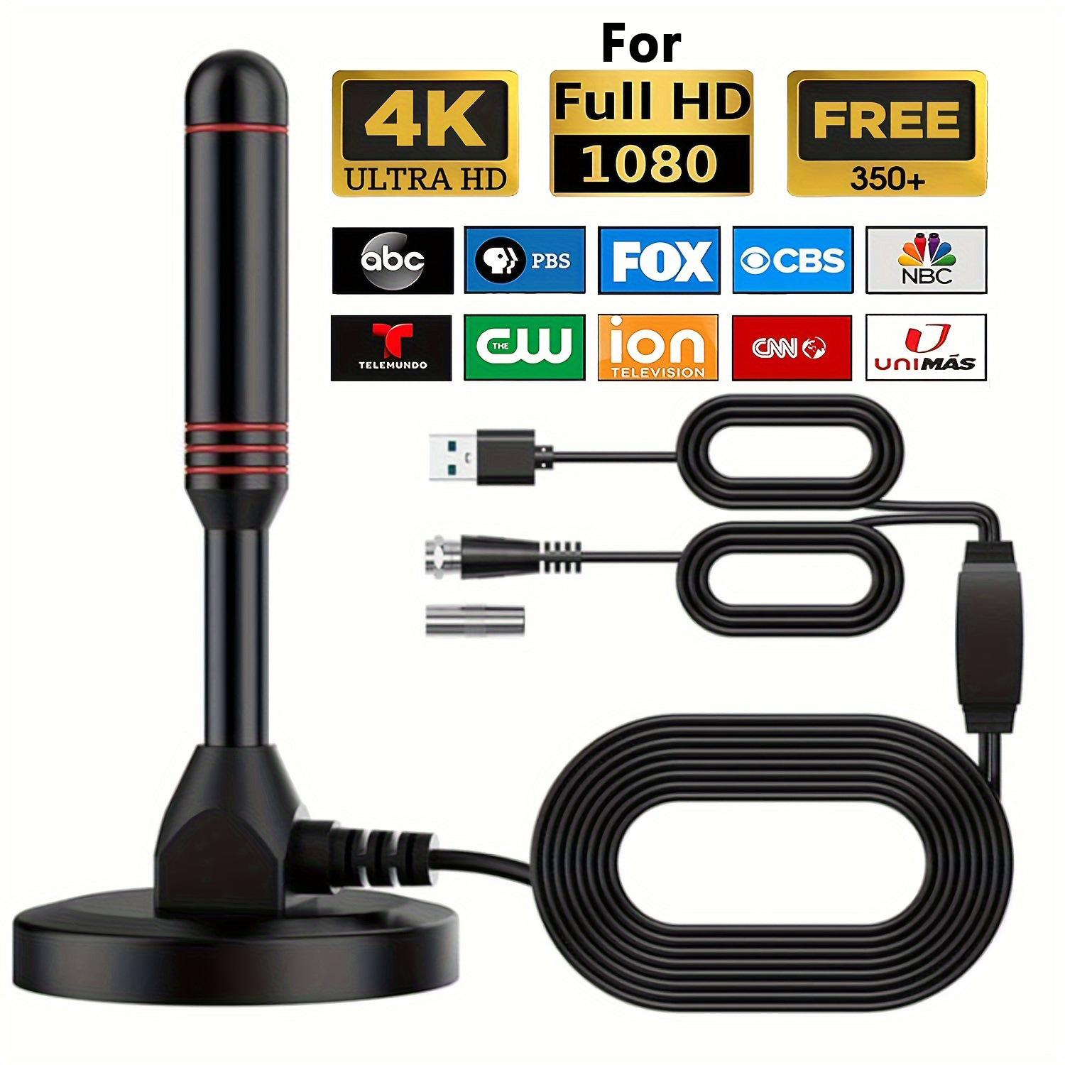 Digital HDTV Antenna with 5M Cable & Signal Booster for 4K High Gain 37dBi Reception - 360° Omnidirectional Indoor/Outdoor Antenna Compatible with DVB-T/T2, ATSC, ISDB-T - Image 1