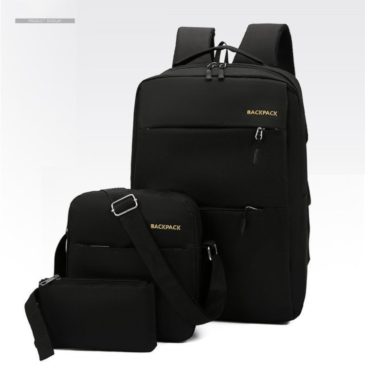 Black 3-PCS Multi-Functional & Lightweight Backpacks Set for Students - Large Capacity Durable Travel Daypack with USB Charging Port, Fit in 14-Inch Laptop Bag - Image 1