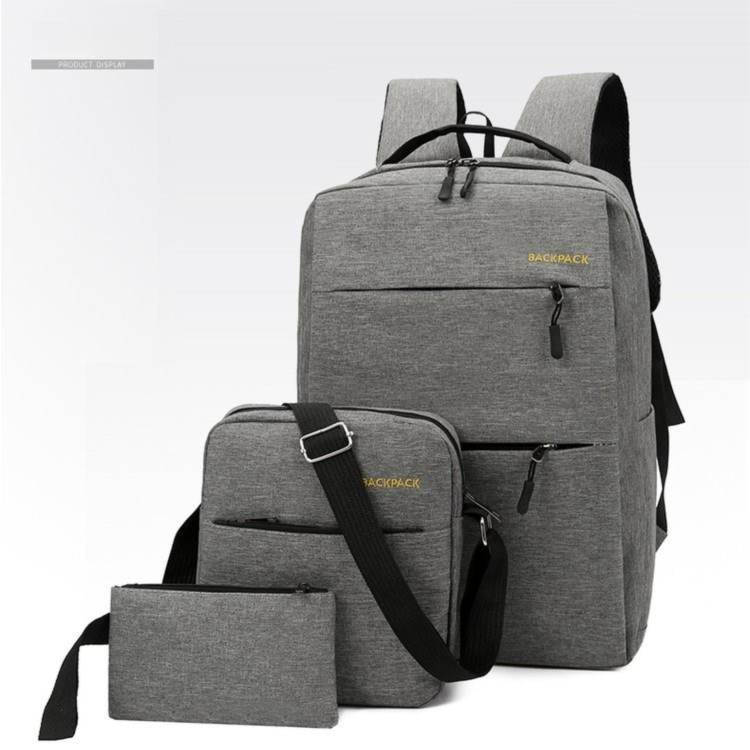 Grey 3-PCS Multi-Functional & Lightweight Backpacks Set for Students - Large Capacity Durable Travel Daypack with USB Charging Port, Fit in 14-Inch Laptop Bag - Image 1