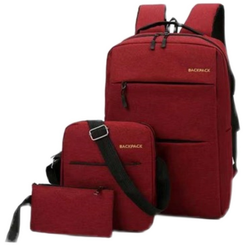 Red 3-PCS Multi-Functional & Lightweight Backpacks Set for Students - Large Capacity Durable Travel Daypack with USB Charging Port, Fit in 14-Inch Laptop Bag - Image 1